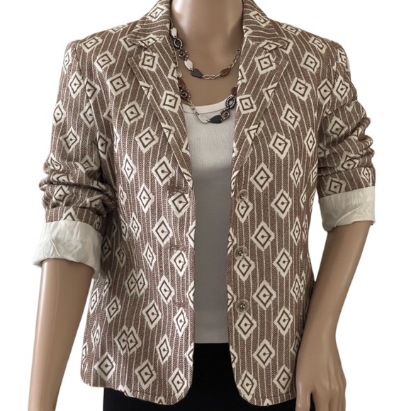 Express Jackets & Blazers - ExpressDesignStudio  Mid-Weight,Med-Brown & White Lapel Collar Cotton Ja…